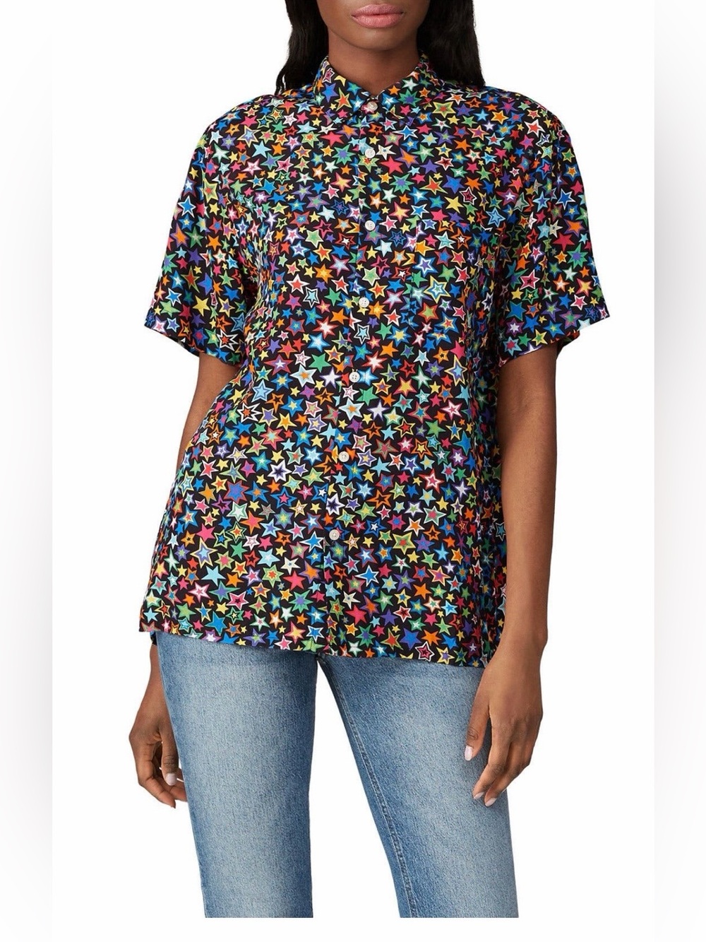 R13 Black Tony Button-Down Shirt with Multicolor Star Print~Size Small~$395~